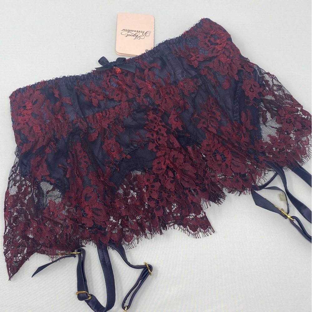 Agent Provocateur Carline Wine Navy Suspender AP2 Small NWT $475 - Picture 2 of 10